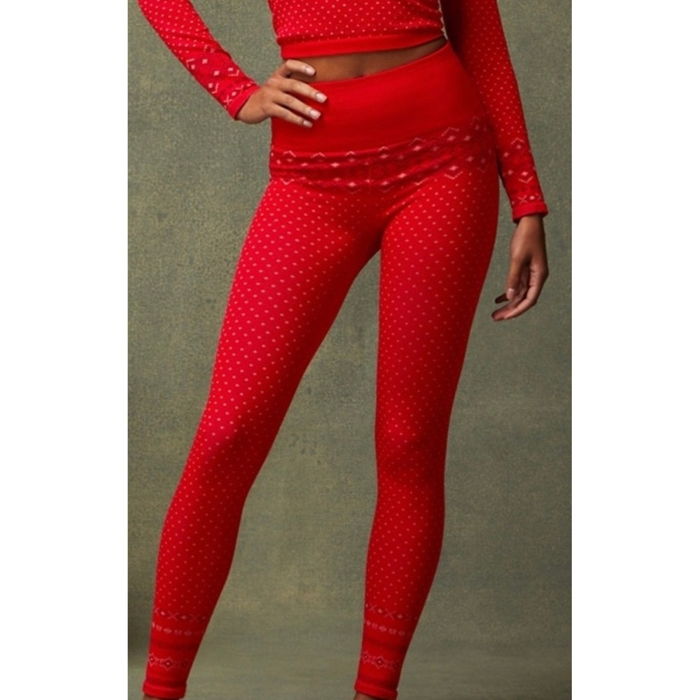 Fabletics Red Jacquard Seamless High Waisted Leggings Athletic Workout